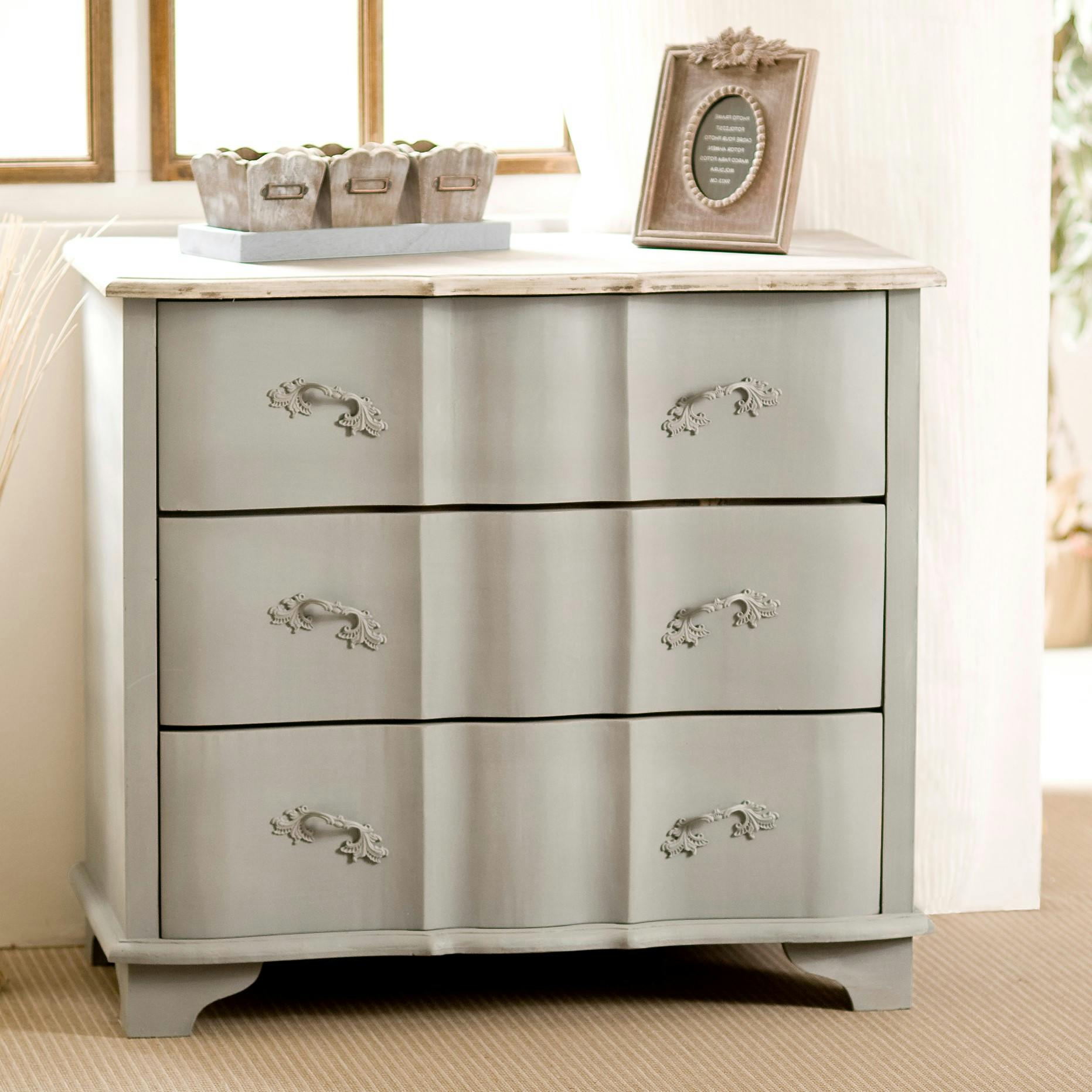 Commode grise romantique bois CALIE