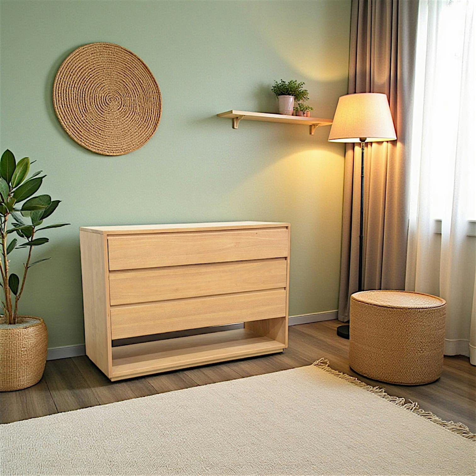 Commode Hévéa 3 tiroirs, 1 niche basse 120x50x86cm BALTIC