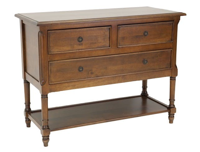 Commode Hévéa 3 tiroirs, 1 plateau bas 100x45x76cm TRADITION