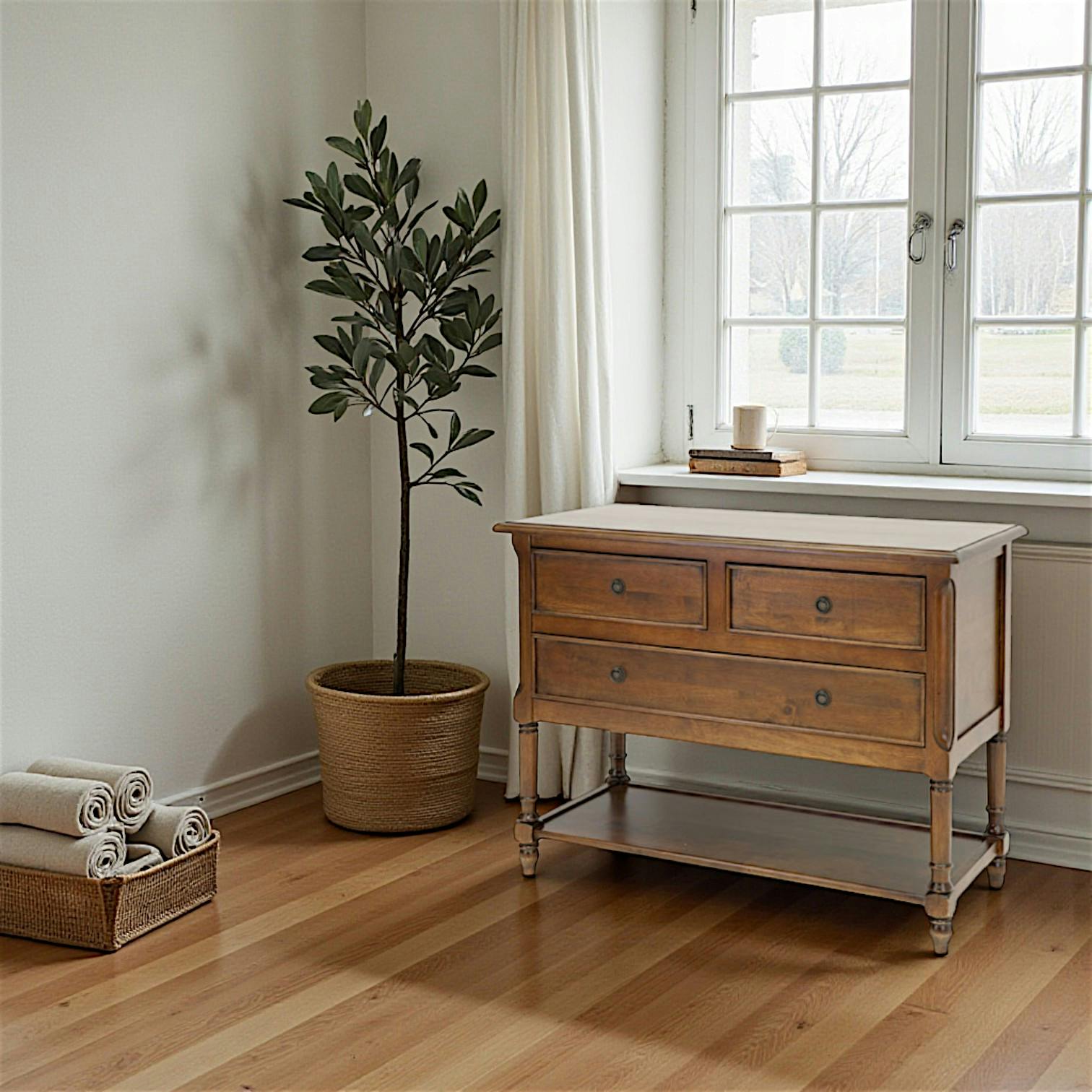 Commode Hévéa 3 tiroirs, 1 plateau bas 100x45x76cm TRADITION