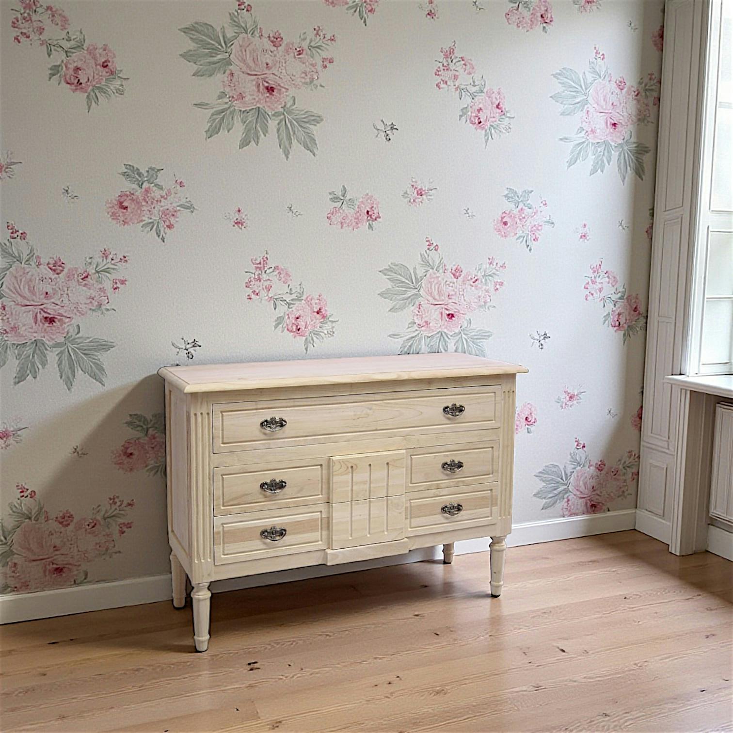 Commode Hévéa 3 tiroirs, effet 5 tiroirs, 112x40x80cm MAORI
