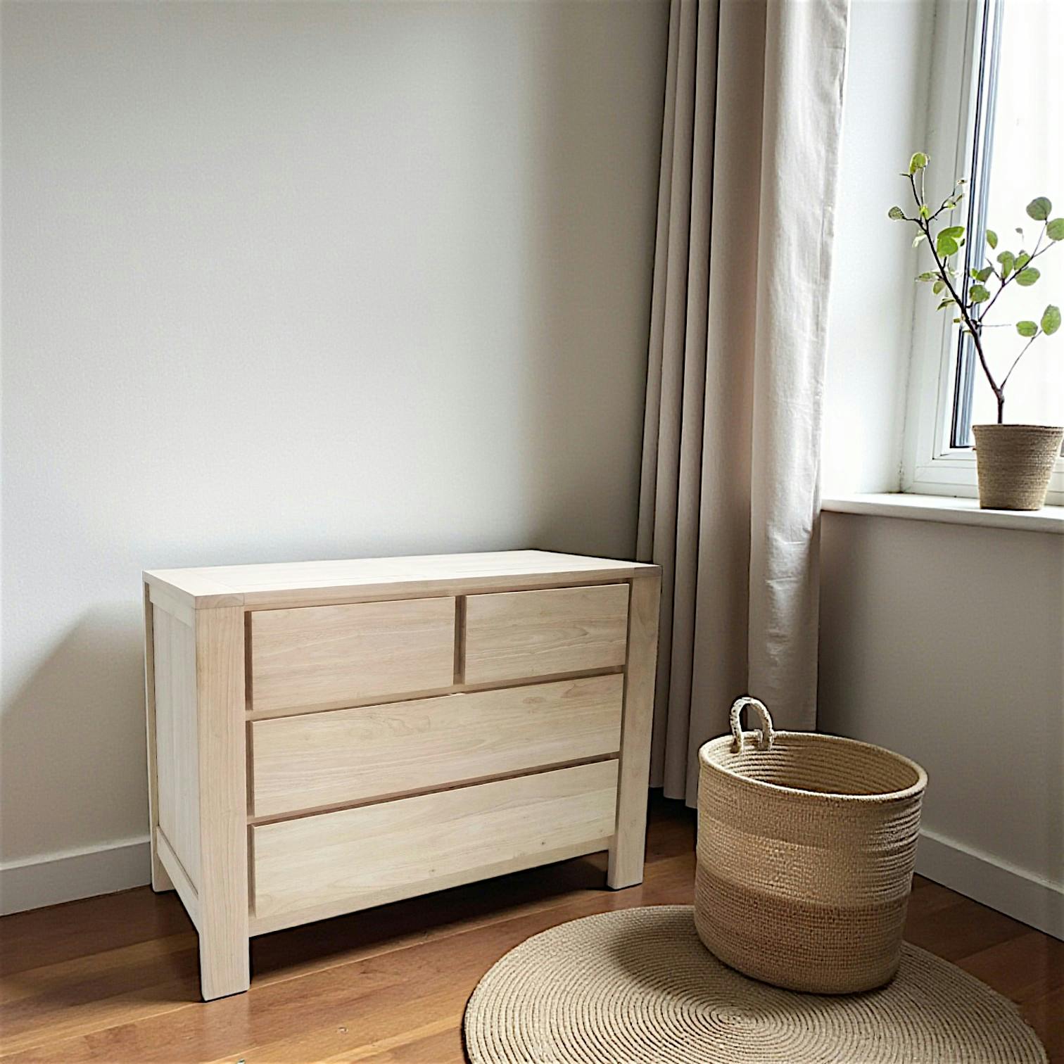 Commode Hévéa 4 tiroirs 110x50x80 OLGA