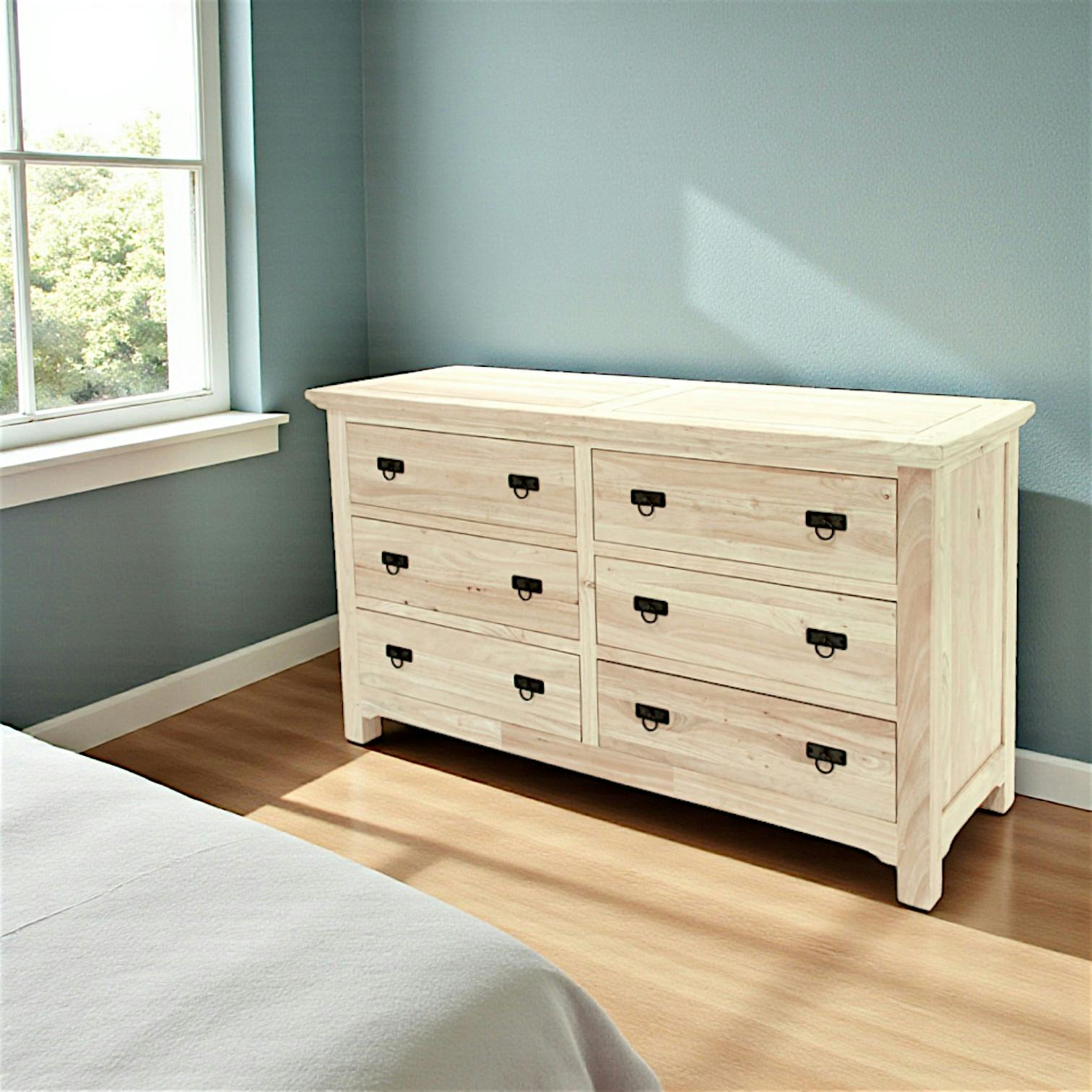 Commode Hévéa 6 tiroirs 150x50x85cm MAORI