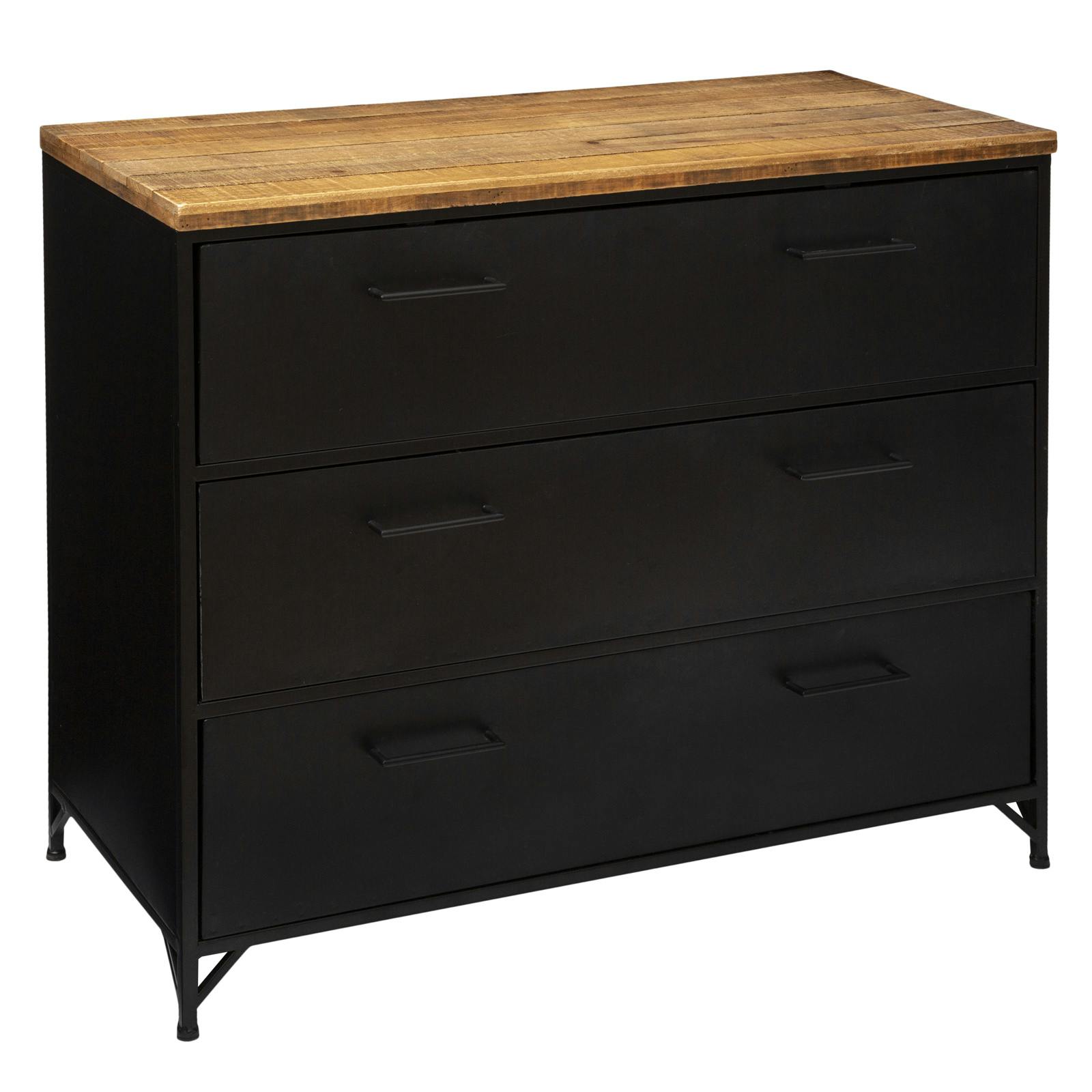 Commode industrielle bois de manguier métal 3 tiroirs ATELIER