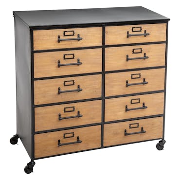 Commode industrielle en métal 10 tiroirs roulettes