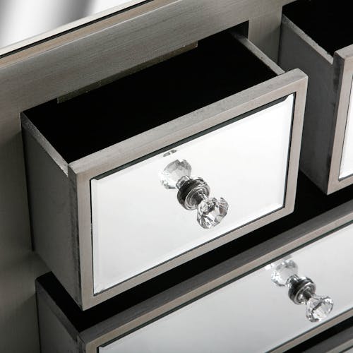 Commode Miroir 4 tiroirs en bois gris et miroirs 49,5x25x62,5cm ART DECO