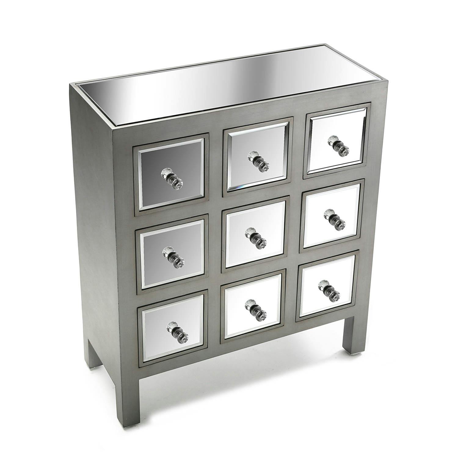 Commode Miroir 9 tiroirs en bois gris et miroirs 62x26x69cm ART DECO