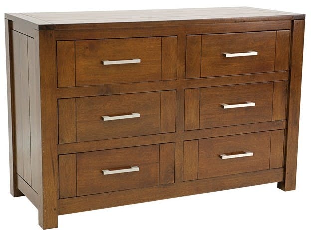 Commode moderne 6 tiroirs bois massif hévéa ATTAN