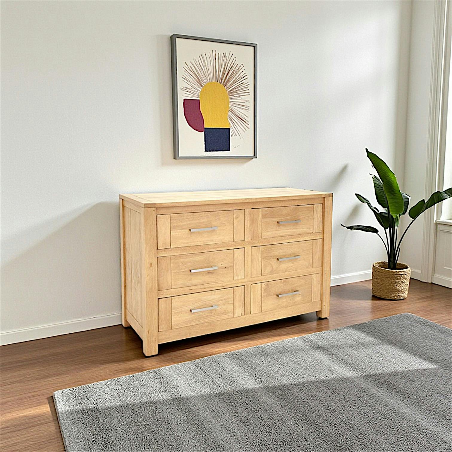 Commode moderne 6 tiroirs bois massif hévéa ATTAN