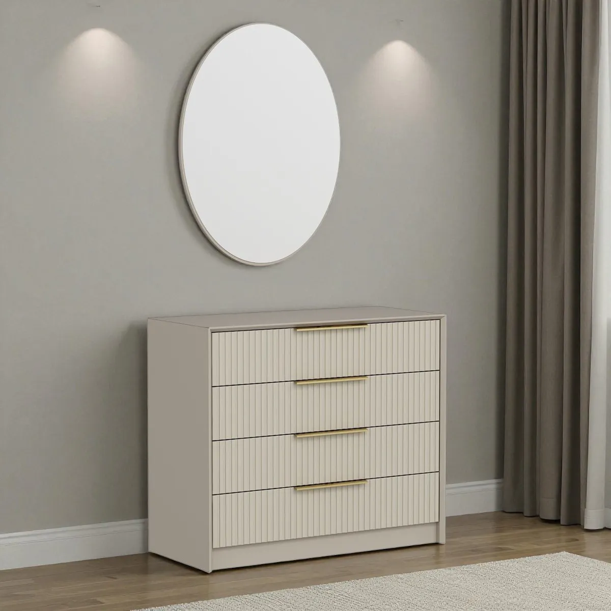 Commode moderne beige 4 tiroirs, miroir assorti BYRON | Commodes | Pier ...