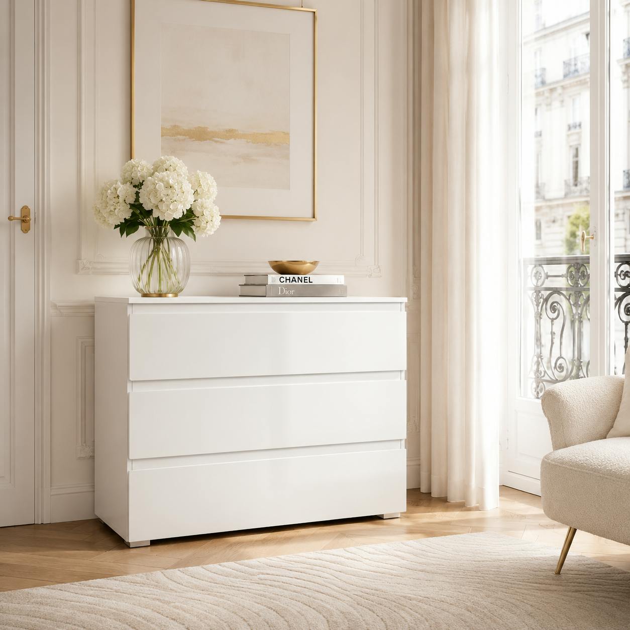 Commode moderne blanche 3 tiroirs ALVA