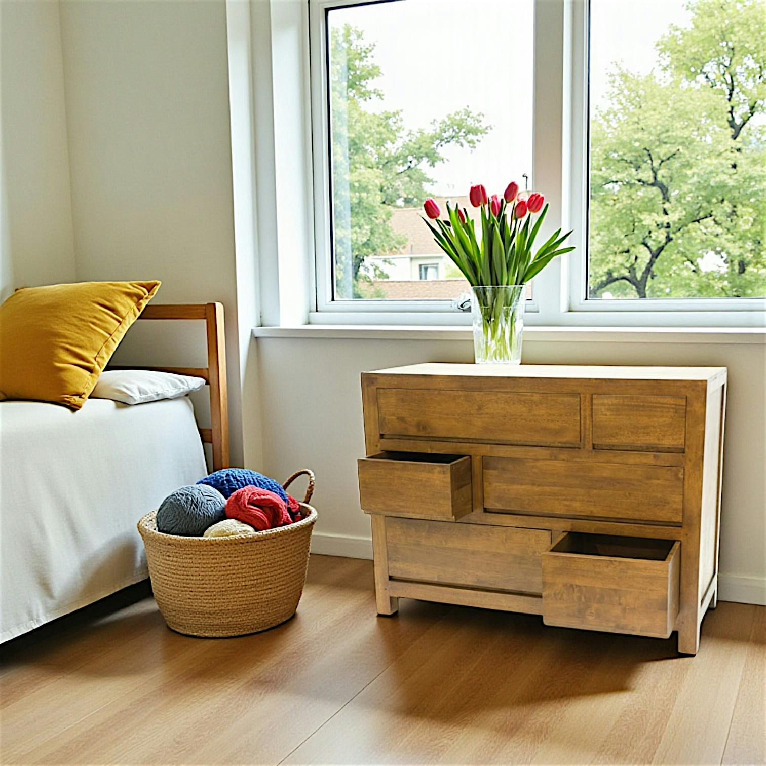 Commode moderne hévéa 6 tiroirs 120cm OLGA