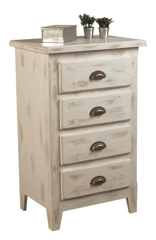 Commode pin blanchi 4 tiroirs 56x40x90cm RIVAGE