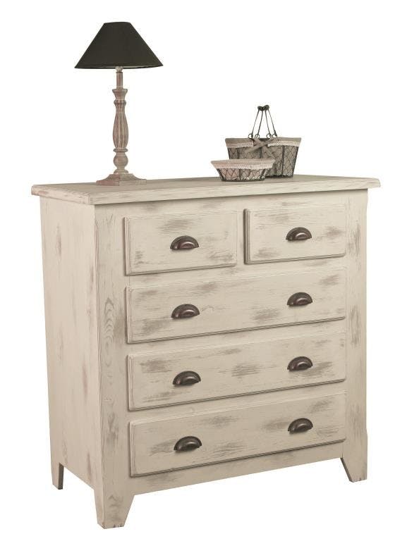 Commode pin blanchi 5 tiroirs 100x50x100cm RIVAGE