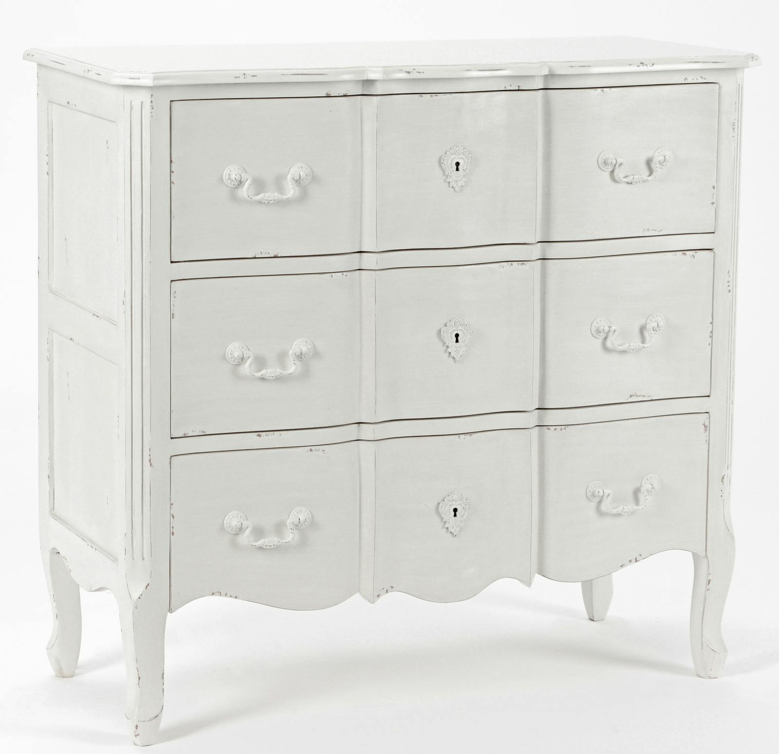 Commode Romantique 3 tiroirs HARPE L 95 X P 40 X H 85 Crème Antique vieilli AMADEUS