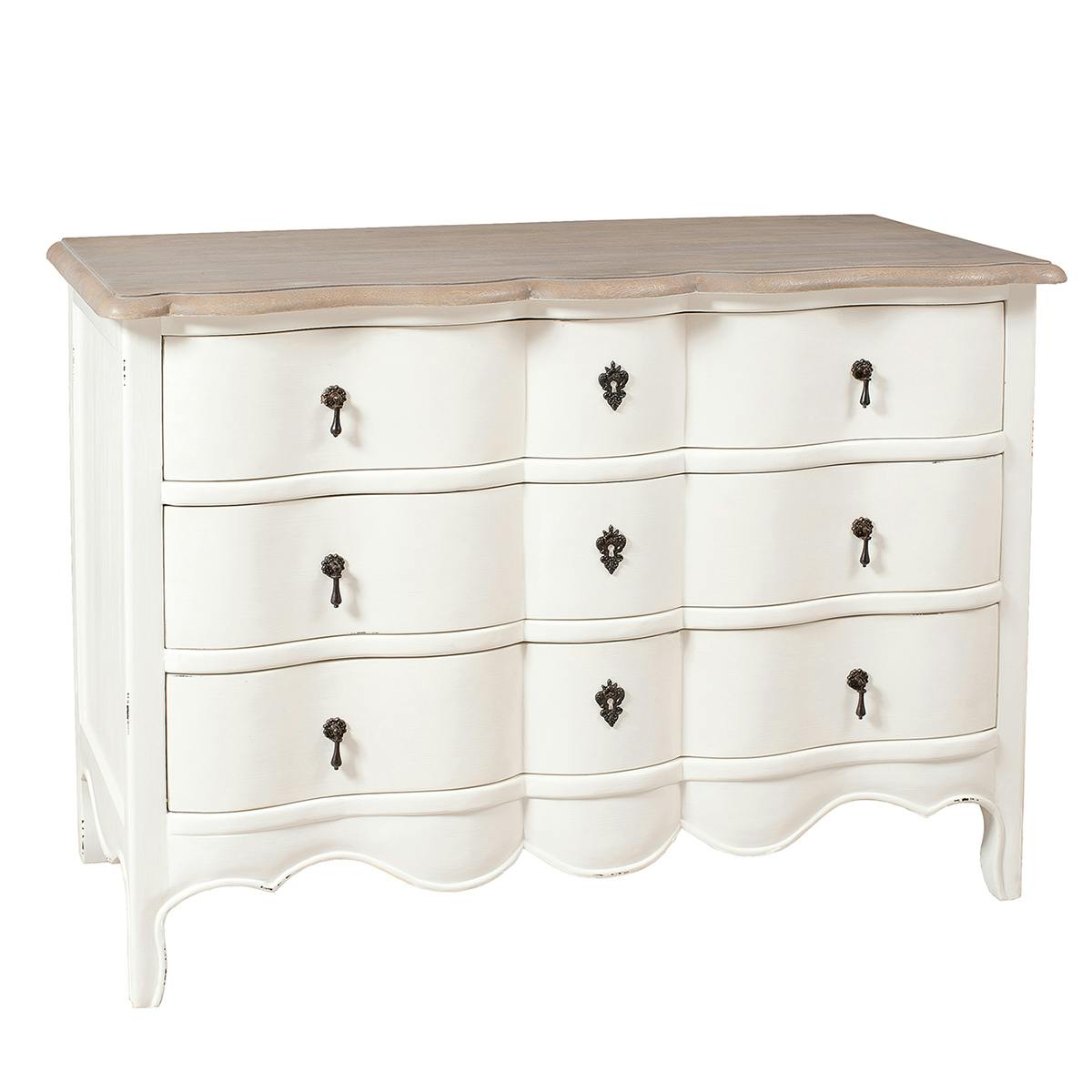 Commode romantique blanche bois vieilli ODYSSEE