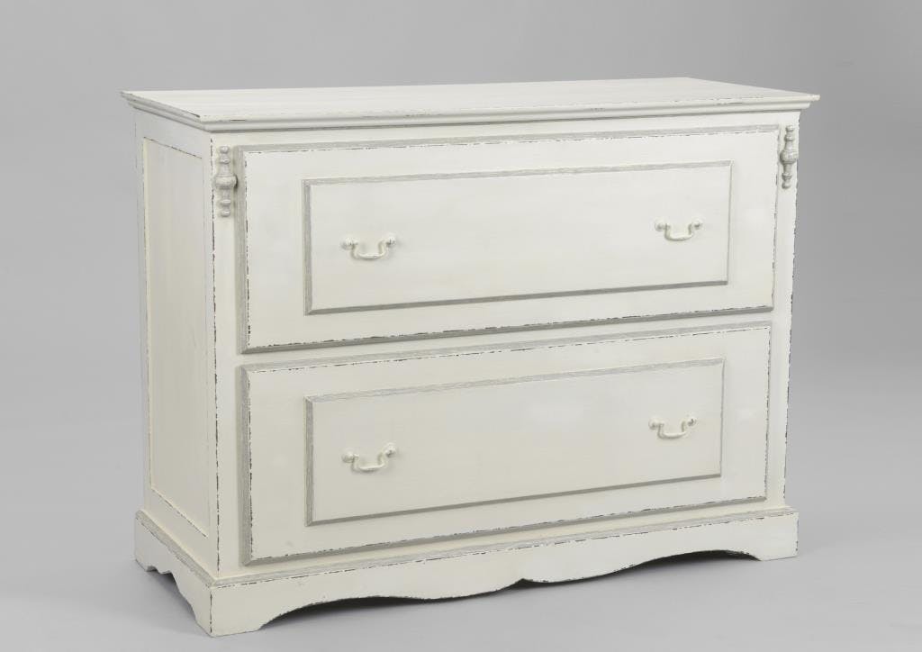 Commode romantique bois blanc 2 tiroirs ORNEMENT L120xP50xH90 AMADEUS