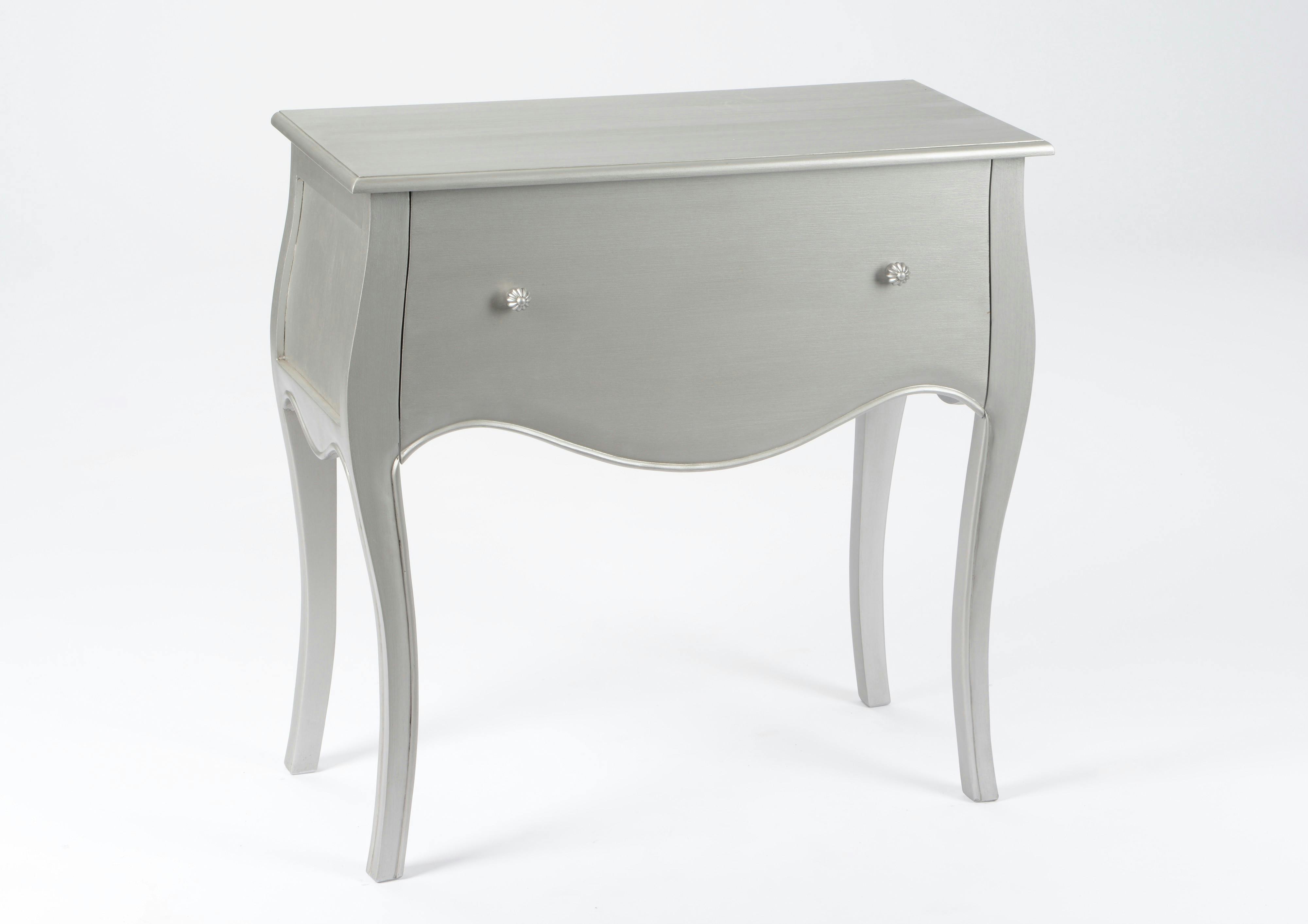Commode romantique en bois patiné argenté 1 tiroir MERVEILLE L75XP35XH75cm AMADEUS
