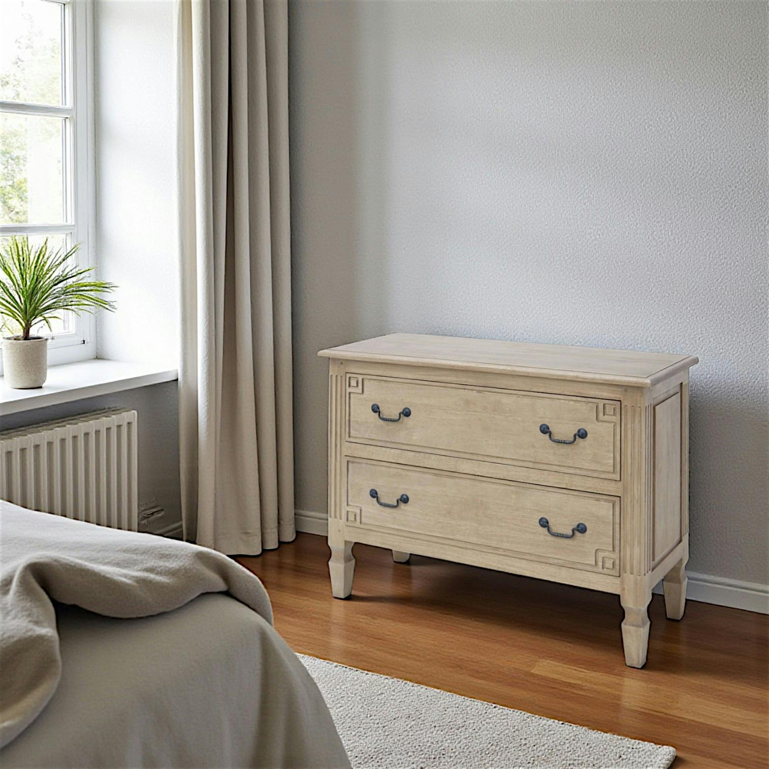 Commode sculté 2 tiroirs hévéa 100x40x75cm TRADITION