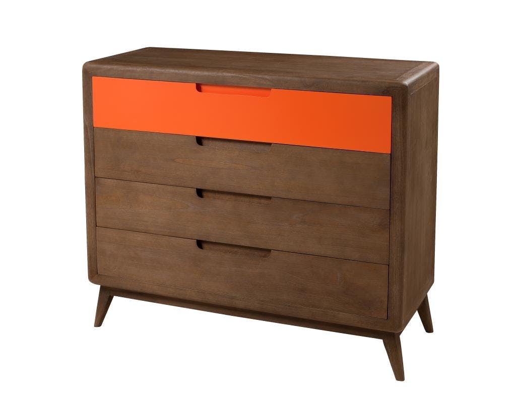 Commode Vintage 4 tiroirs cannelle et orange Bois 100x40x89 LUCIEN