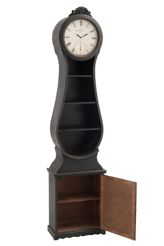 Comtoise Armoire de 1m99 Style Vintage avec 3 étagères et porte avec rangements en bois et verre Larg 48,5xP25cm - Coloris Noir