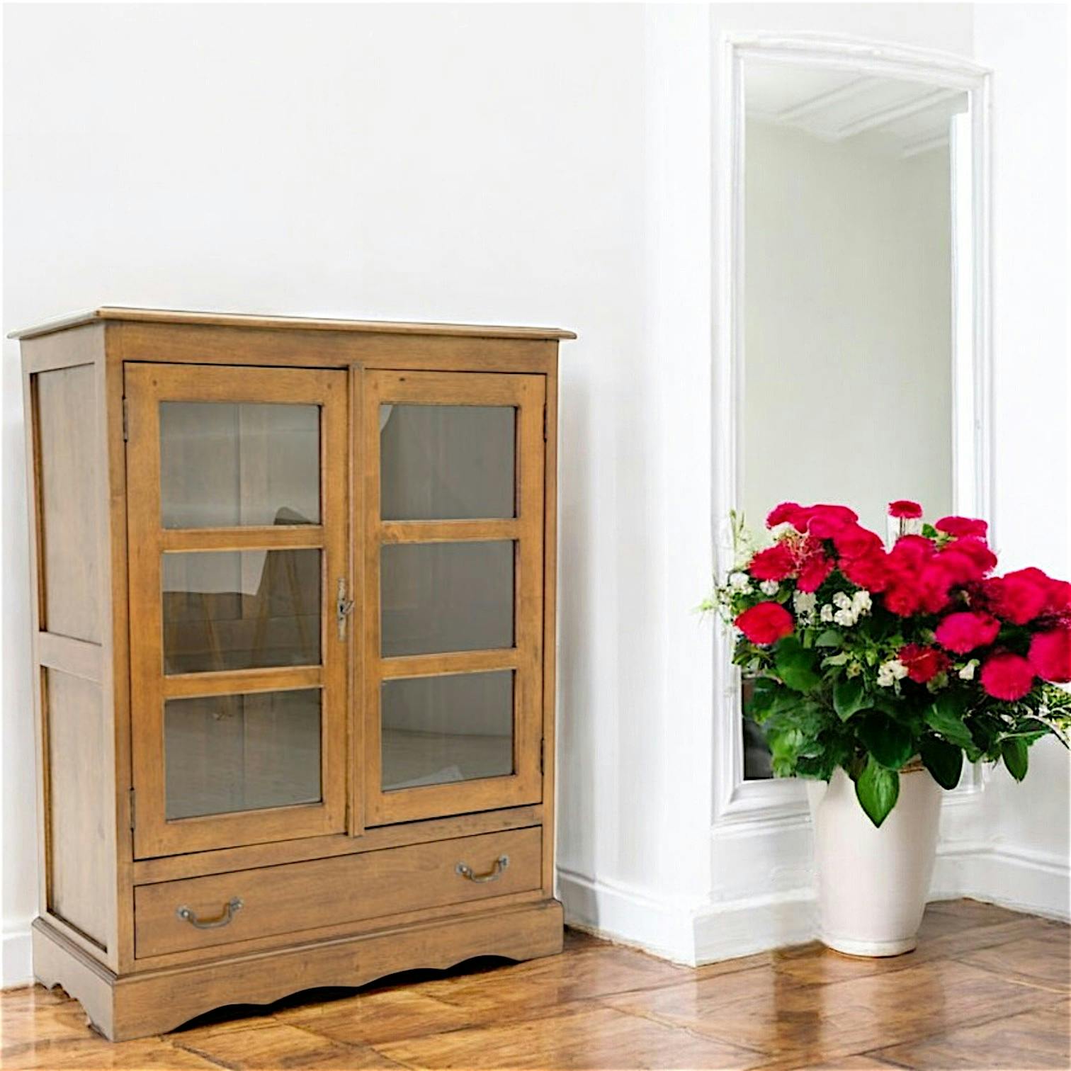 Confiturier 2 portes vitrées hévéa 96x42x120cm TRADITION