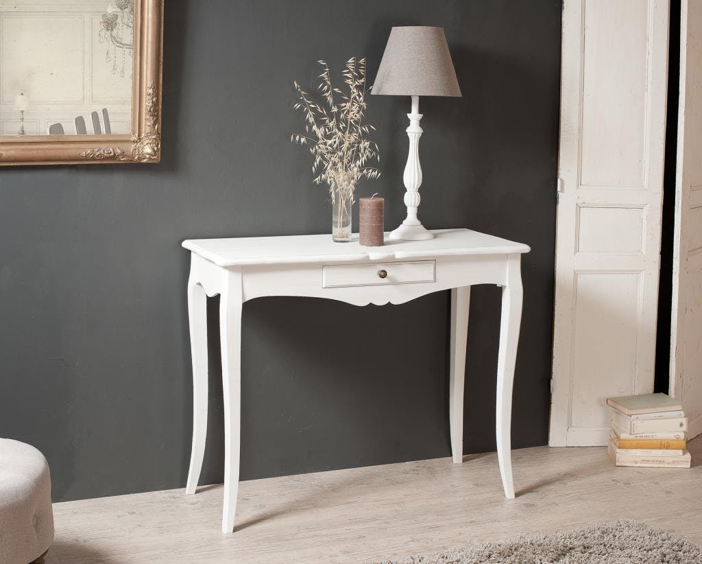 Console 1 tiroir bois peint blanc 93x40x76cm MARIE