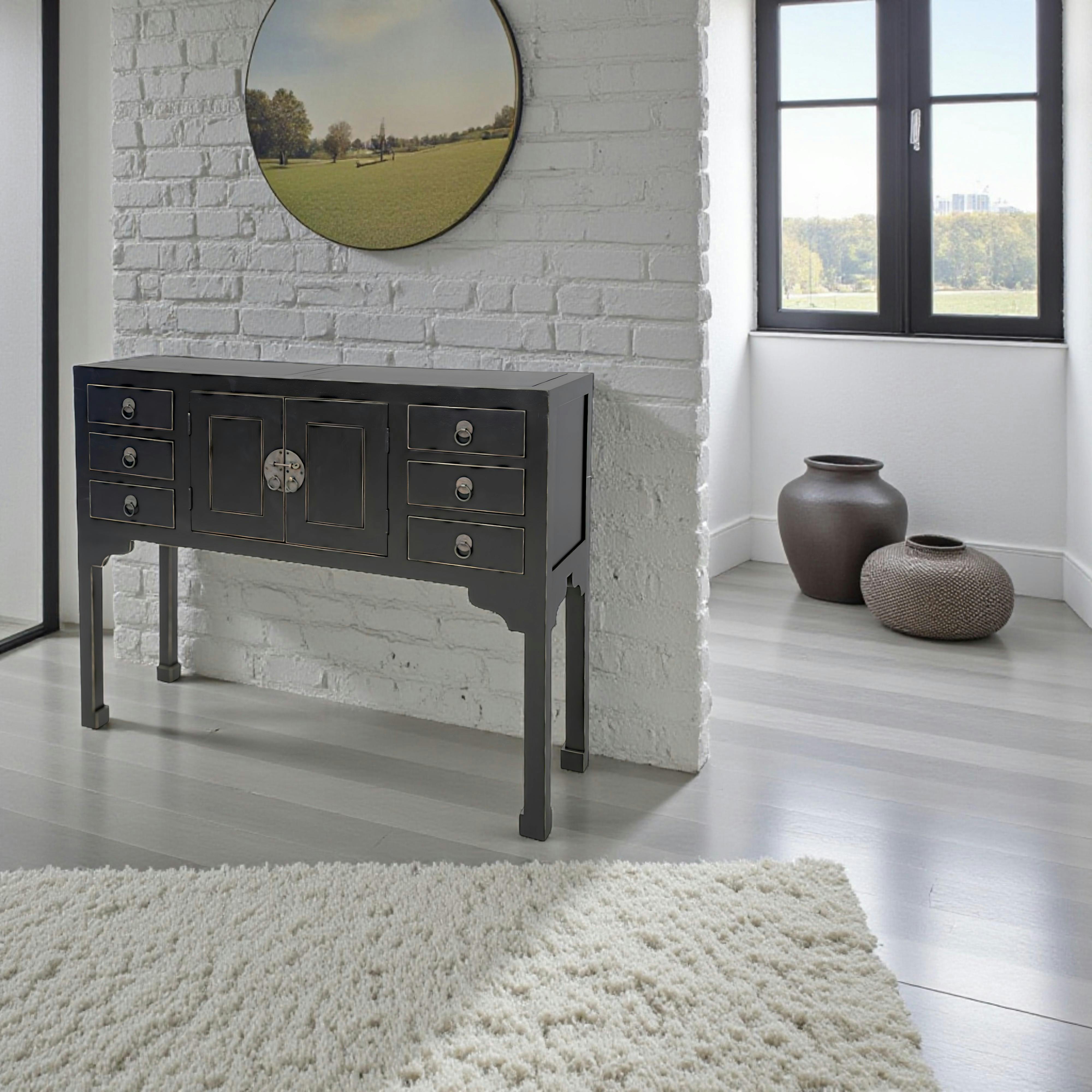 Console 2 portes 6 tiroirs hévéa 120x95cm MAORI