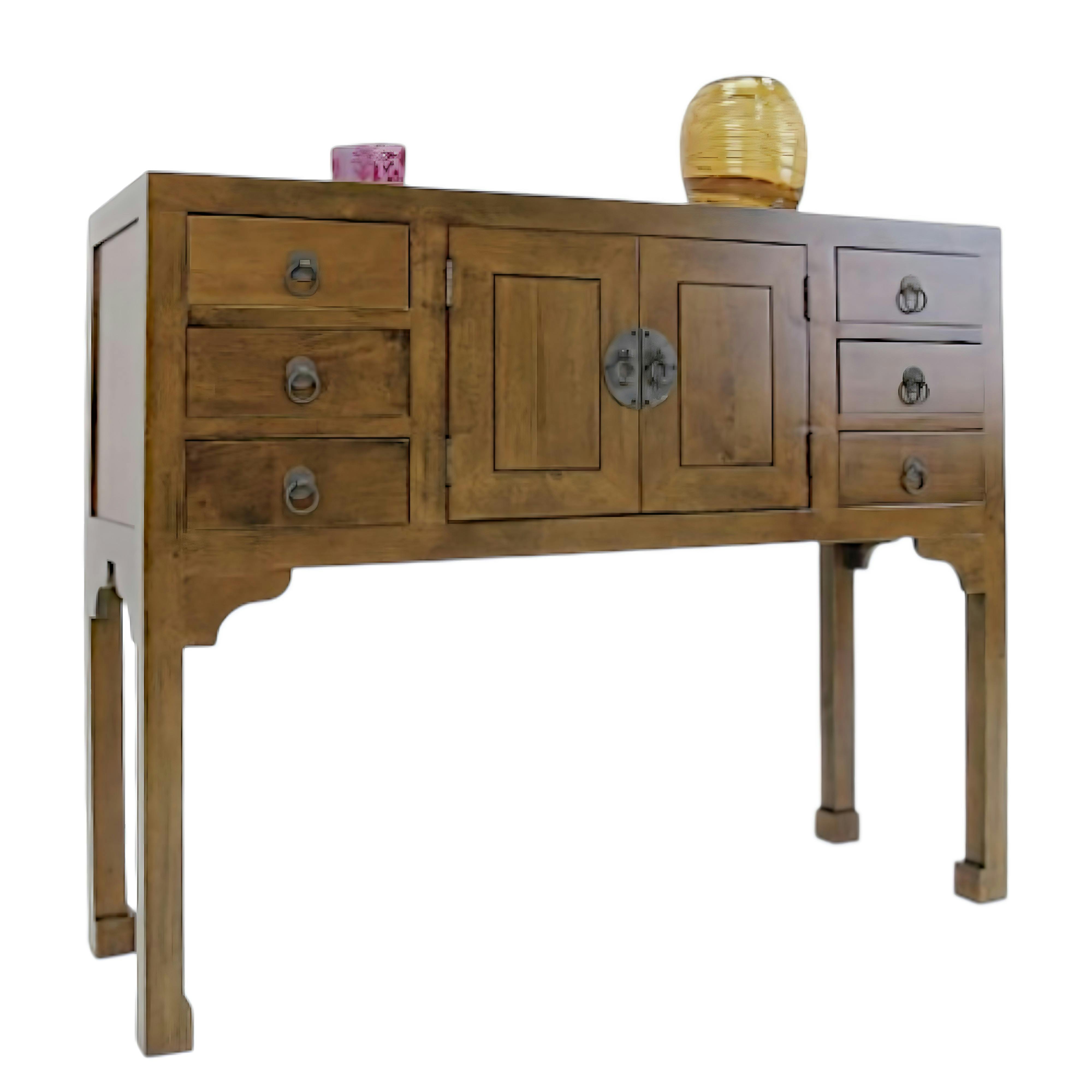 Console 2 portes 6 tiroirs hévéa 120x95cm MAORI