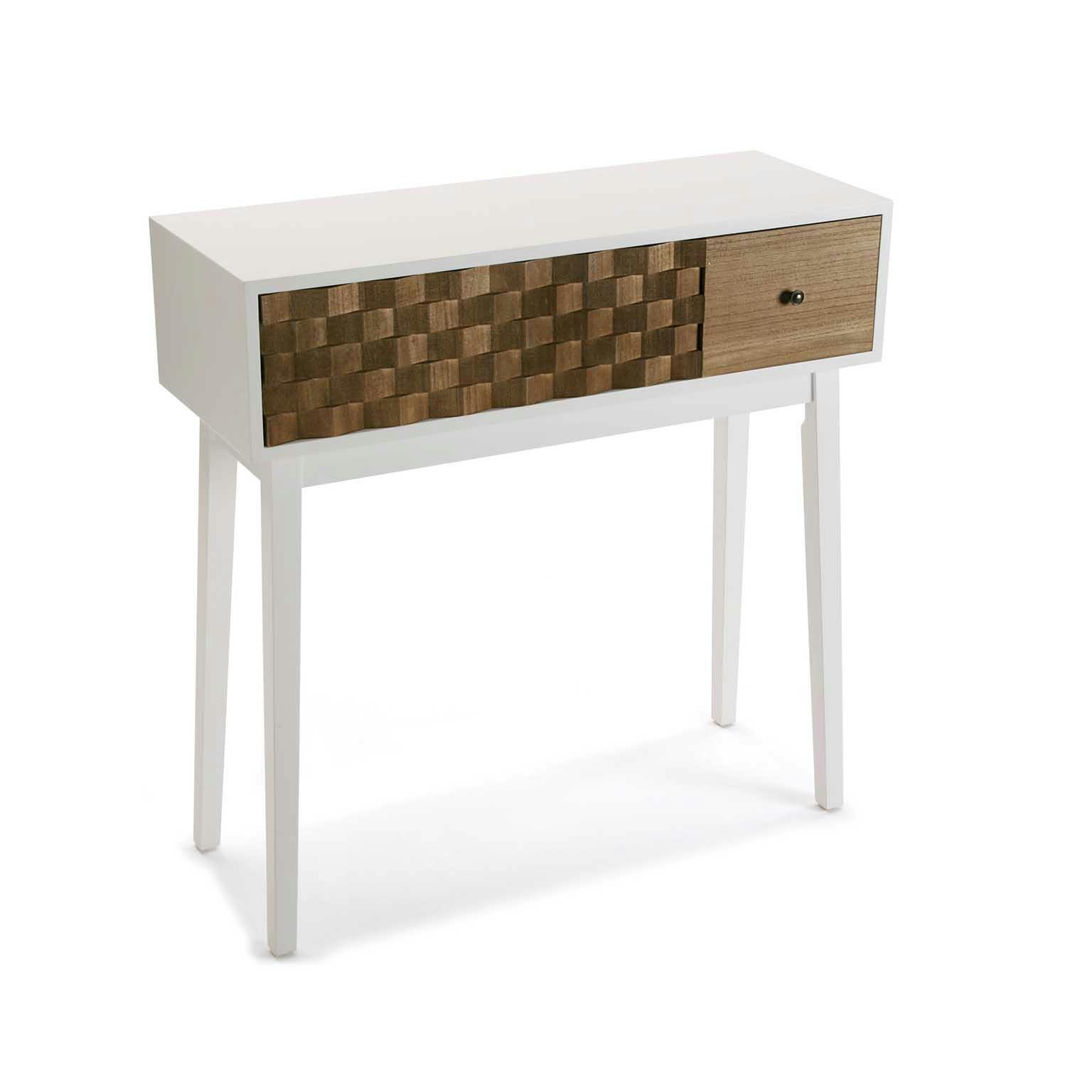 Console 2 tiroirs en bois blanc et tiroir motif Patchwork 80x30x74cm HOSSEGOR
