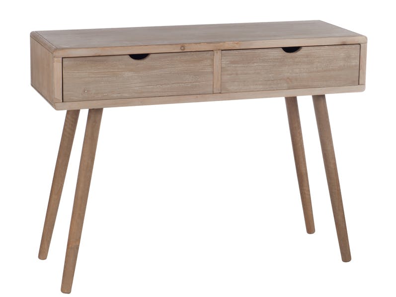 Console 2 tiroirs en bois naturel 100x35x75cm