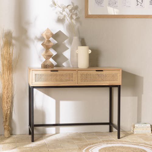 Console 2 tiroirs en cannage rotin naturel PALMA | Consoles | Pier Import