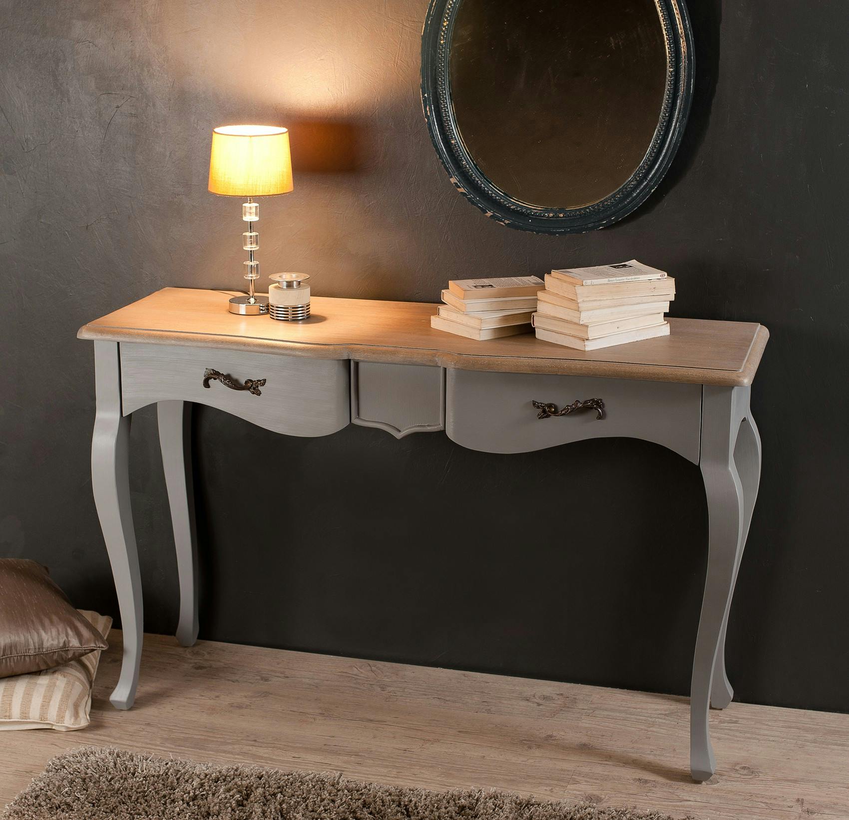 Console 2 tiroirs gris clair 125cm ODYSSEE
