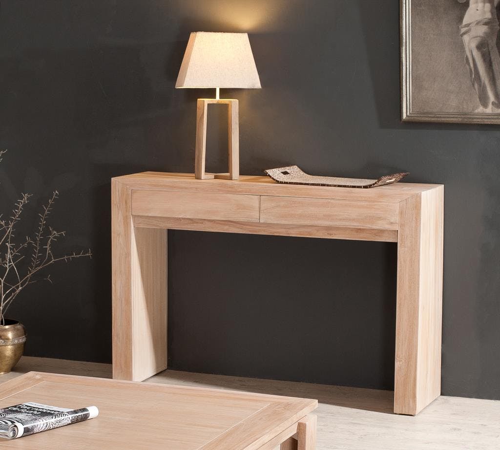 Console 2 tiroirs moderne teck blanchi 120x36x81 DIANE