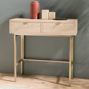 Console 2 tiroirs pieds et poignées dorés CORDOUE
