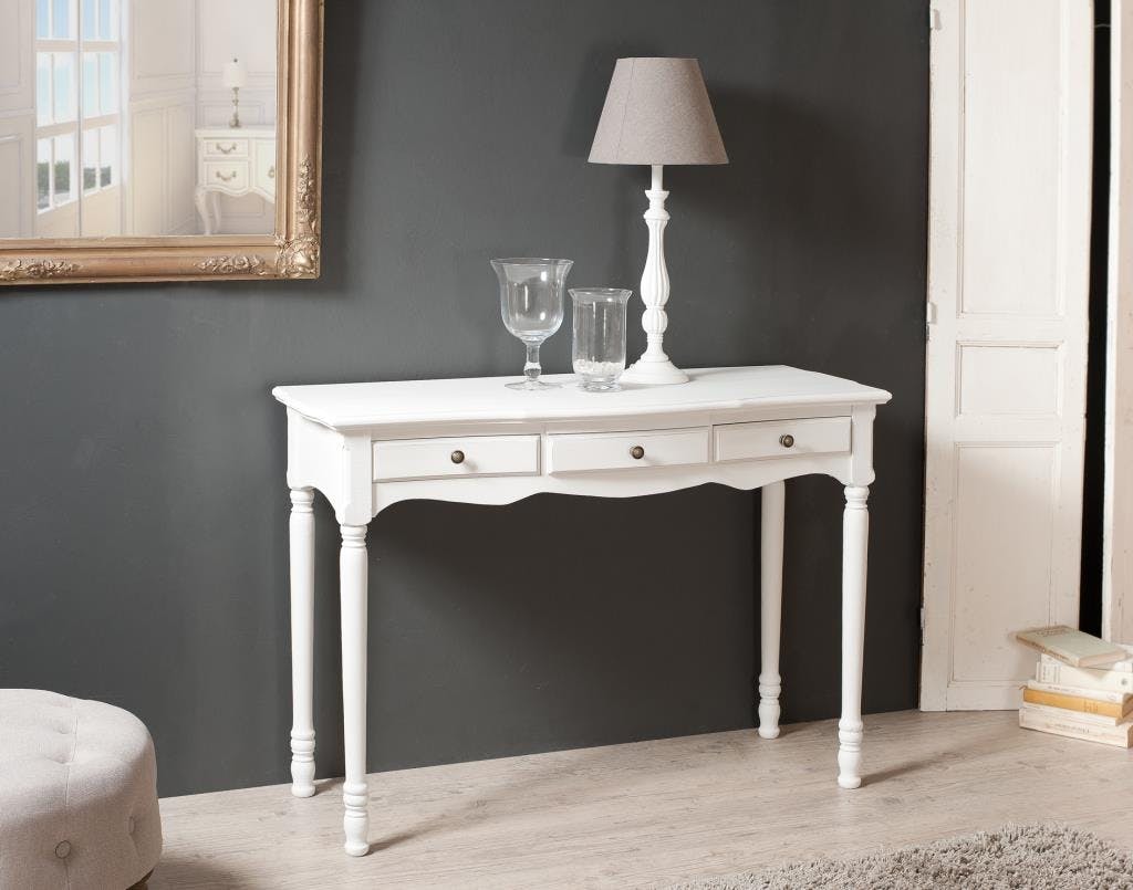 Console 3 tiroirs bois peint blanc 110x45x79cm MARIE