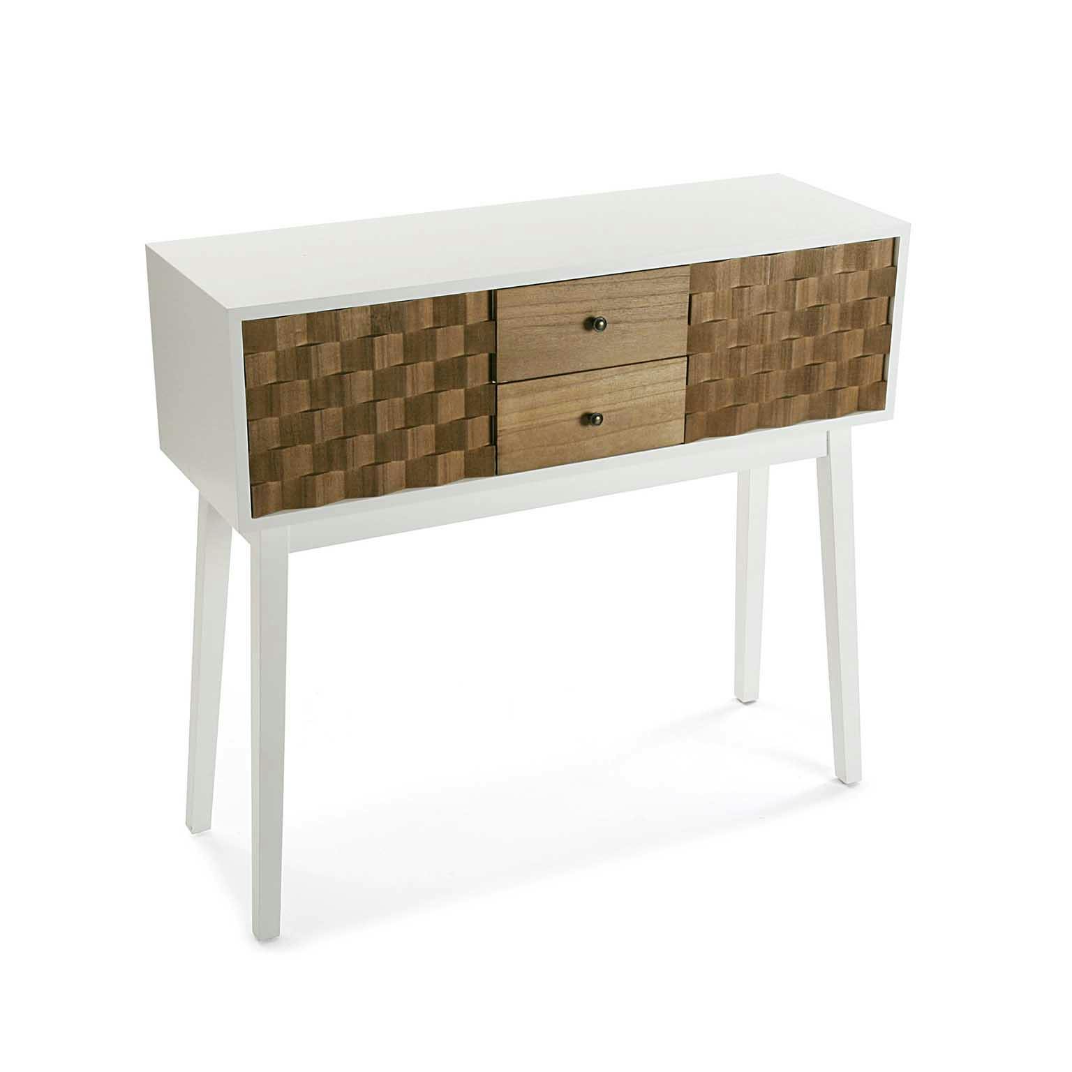 Console 3 tiroirs en bois blanc et tiroirs motif Patchwork 90x30x80cm HOSSEGOR