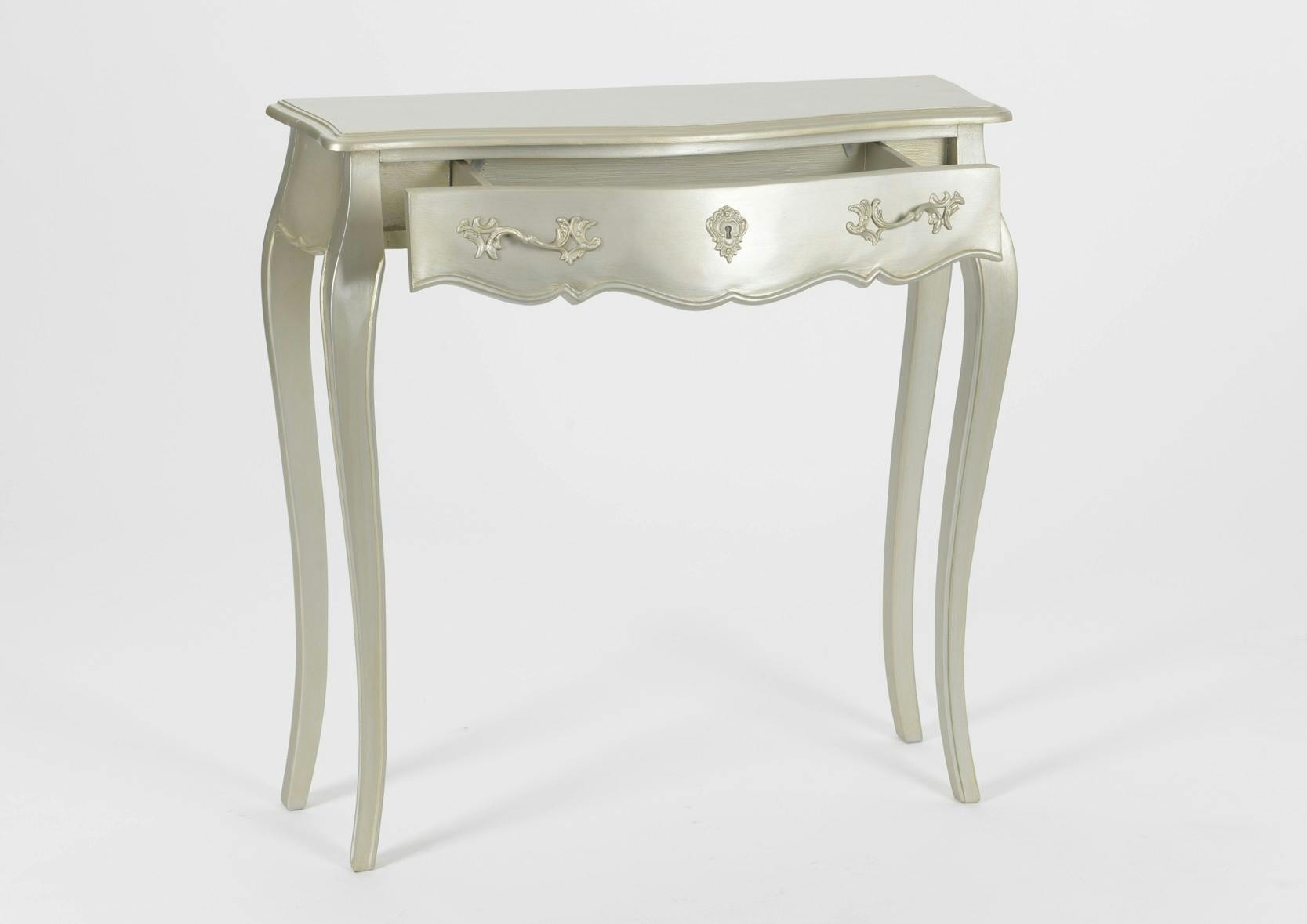 Commode Baroque Argent Palazzo Int – 3 Tiroirs – Console Nuit Vintage – Bois Sculpté