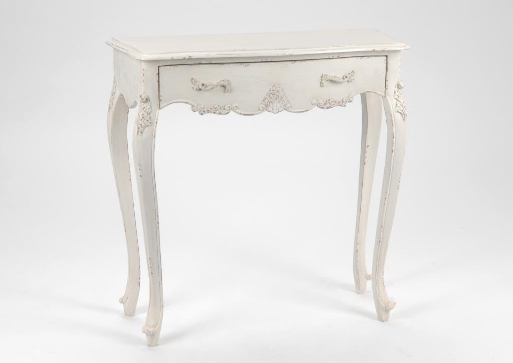 Console à tiroir shabby bois vieilli blanc 80 cm LOUISE L80xP30xH80 AMADEUS