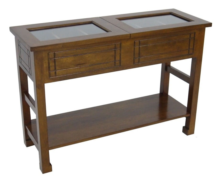 Console avec double plateaux vitrés hévéa 108x39x75cm TRADITION