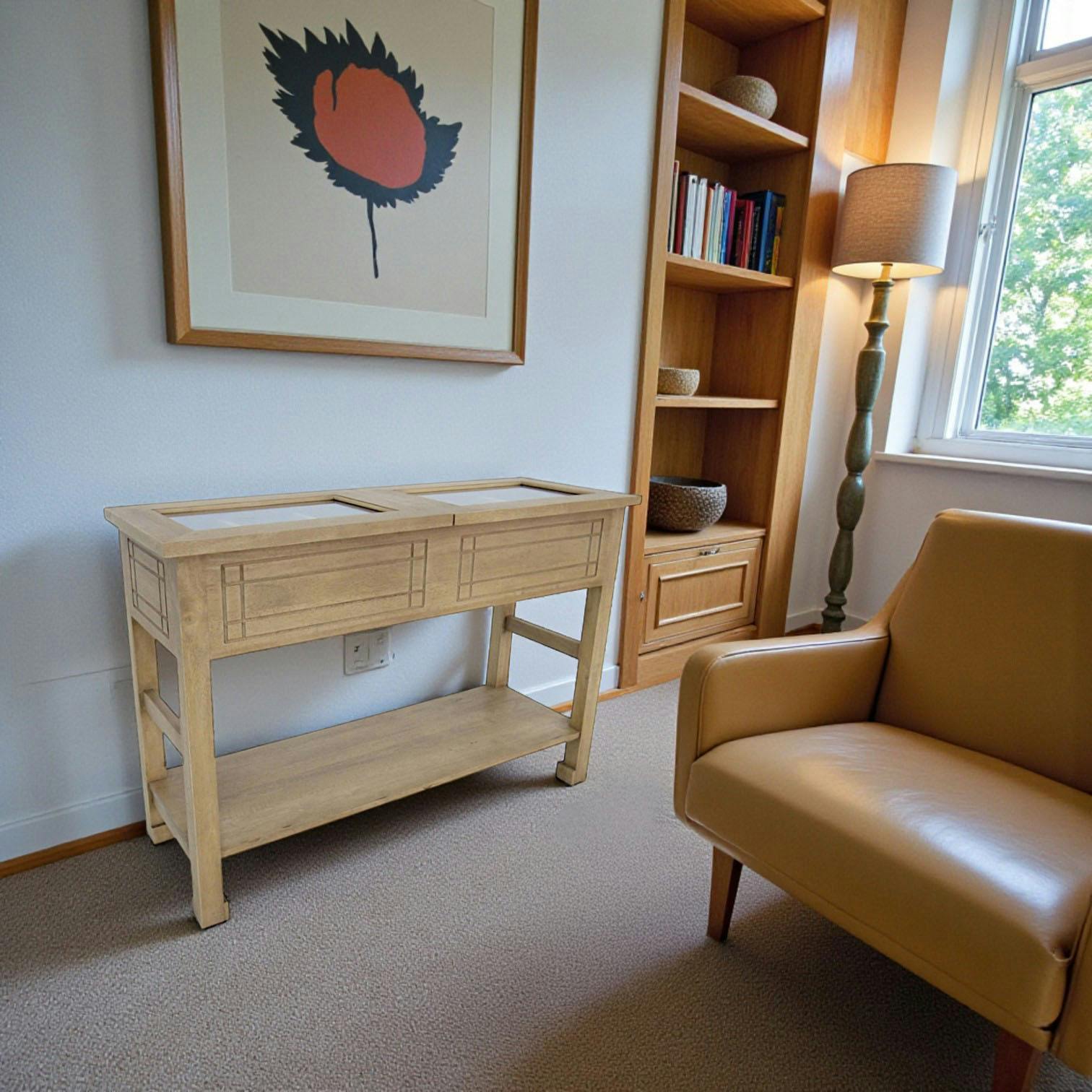 Console avec double plateaux vitrés hévéa 108x39x75cm TRADITION