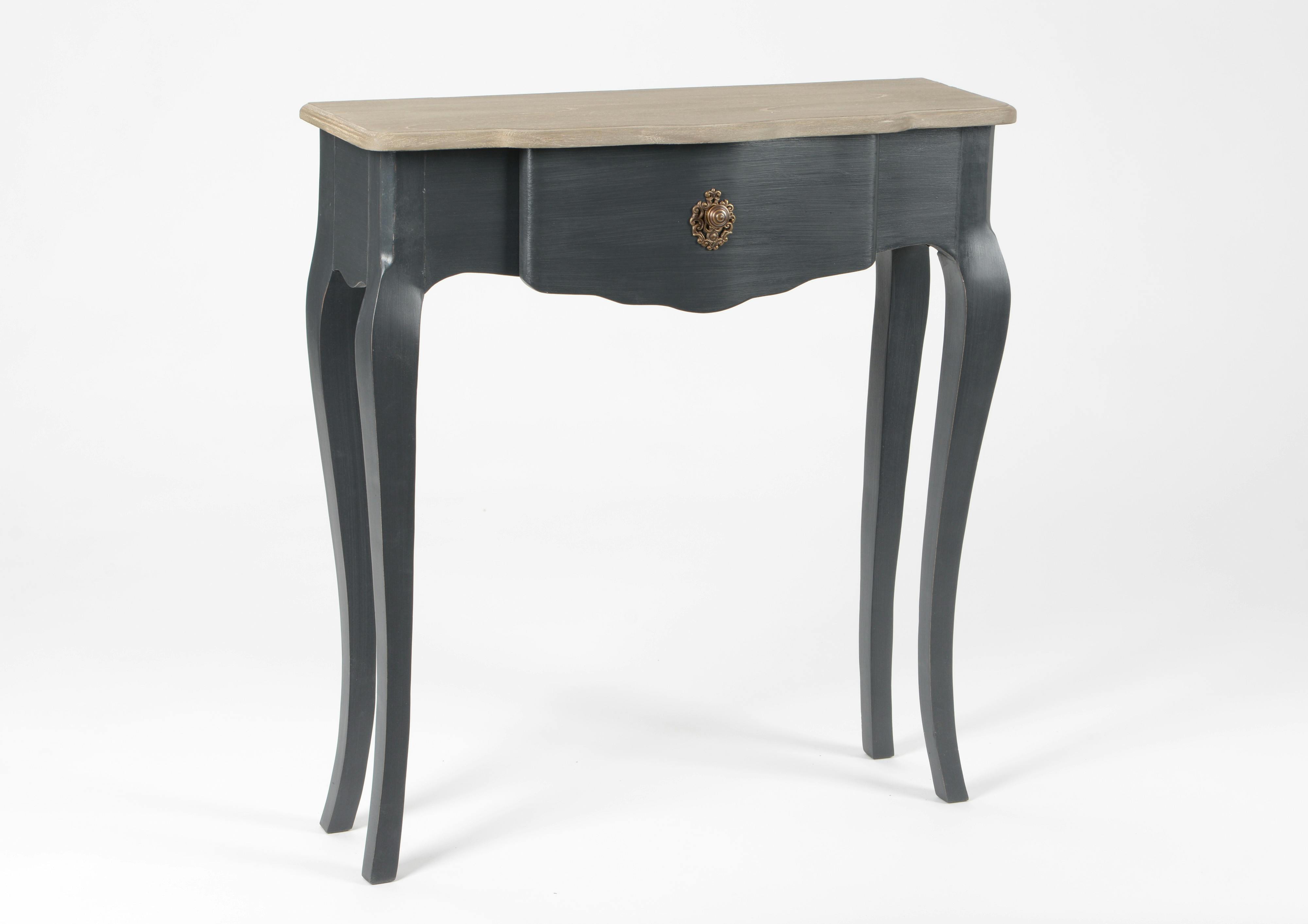 Console Baroque 1 tiroir CELESTINE ARDOISE plateau bois naturel 75x25x80cm AMADEUS