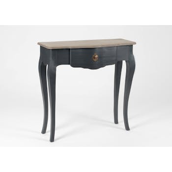 Console Baroque 1 tiroir CELESTINE ARDOISE plateau bois naturel 80x30x80cm AMADEUS