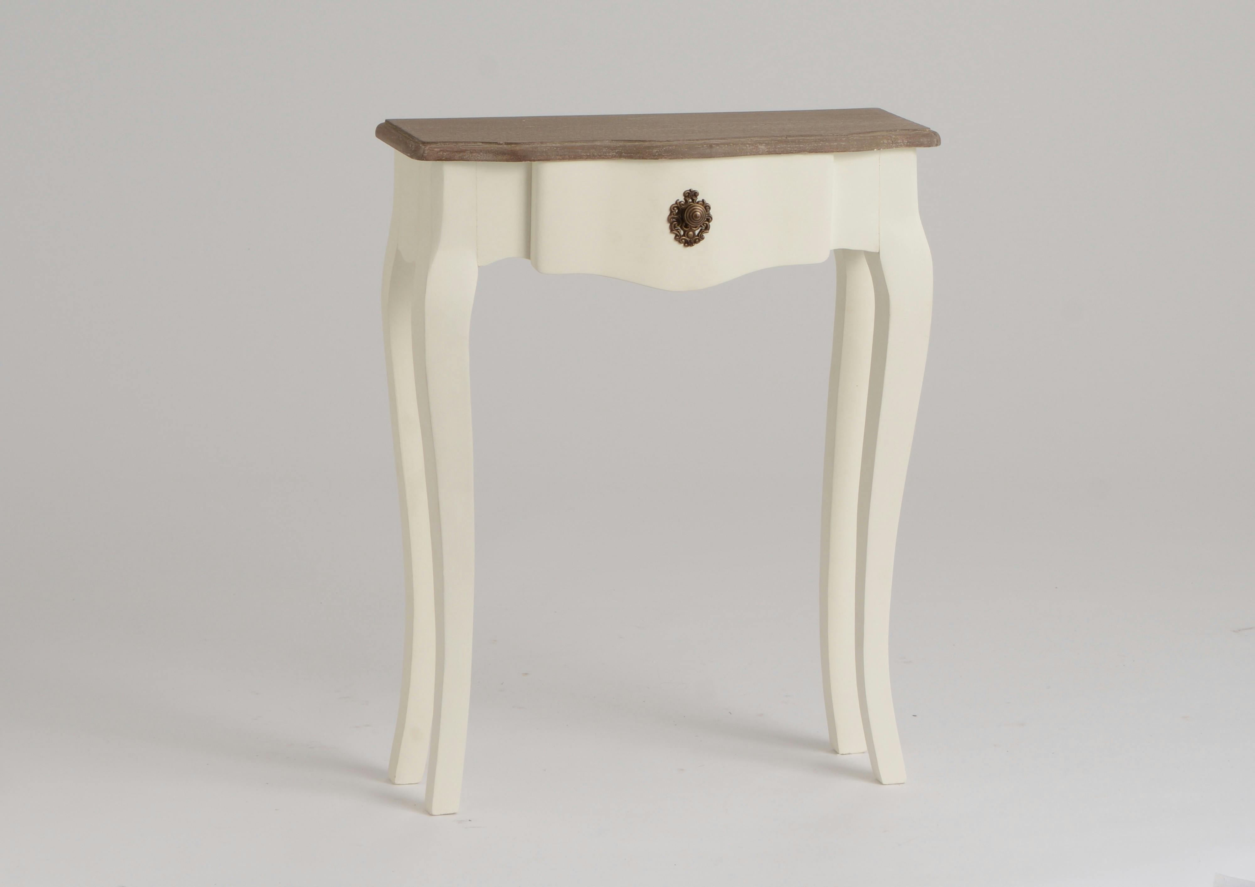 Console Baroque 1 tiroir CELESTINE BLANC plateau bois marron 60x20x75cm AMADEUS