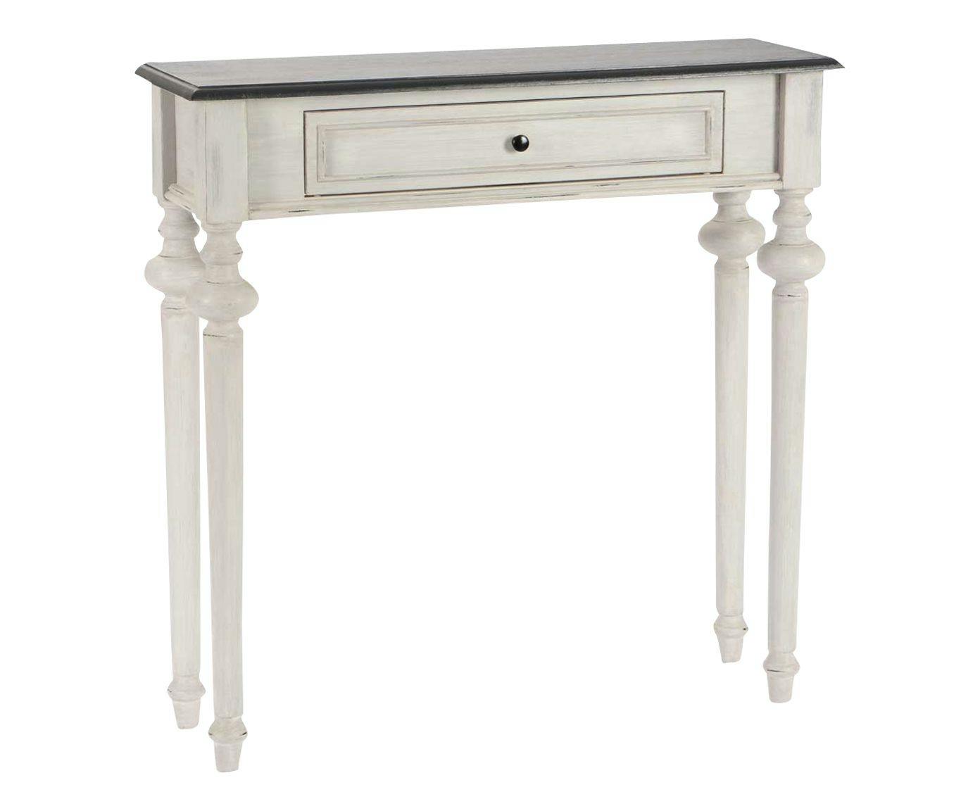 Console Baroque 1 tiroir HERITAGE bois blanchi plateau anthracite 80x25x80cm AMADEUS