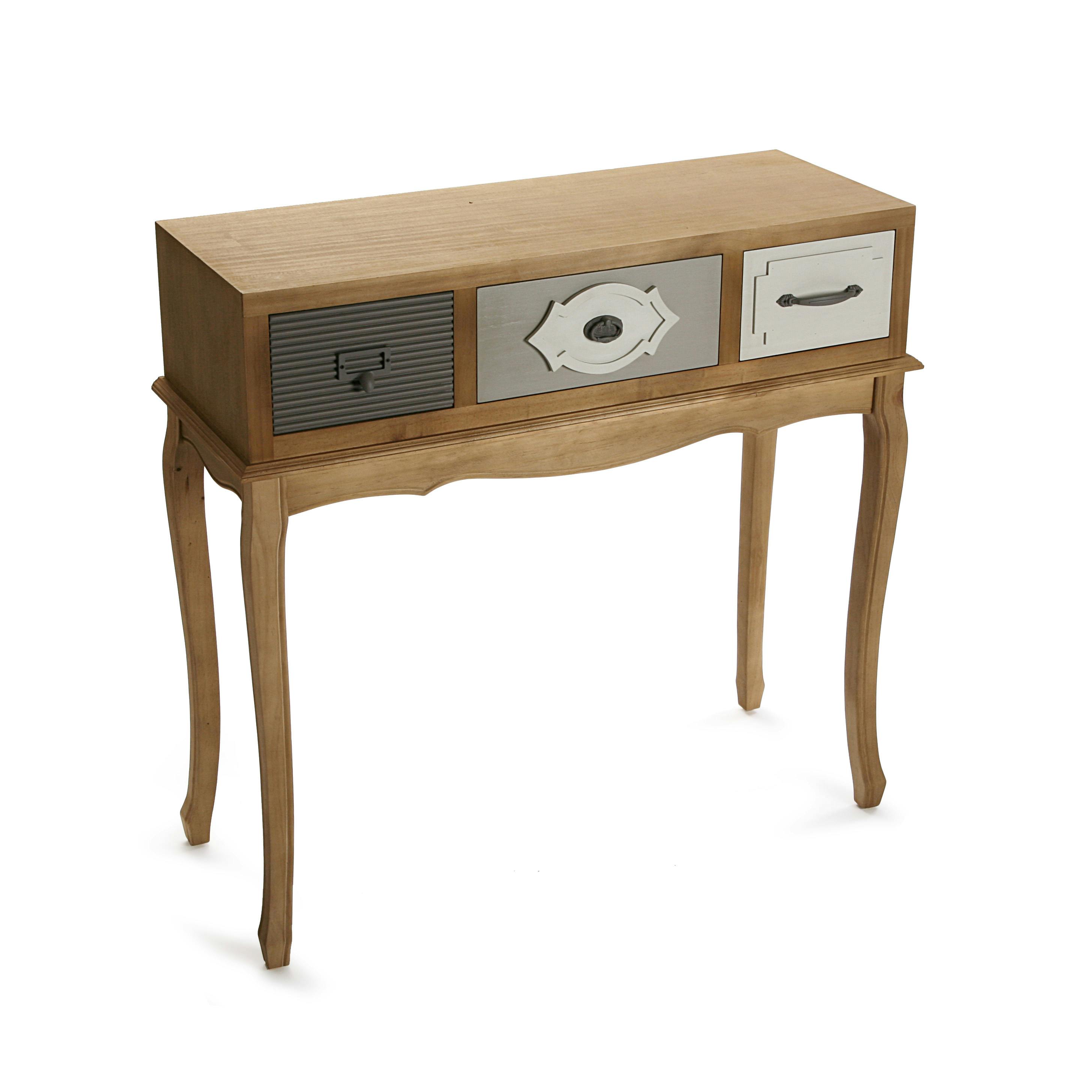 Console baroque 3 tiroirs en patchwork de gris, poignées mixées  83x31xH80cm CAP COD