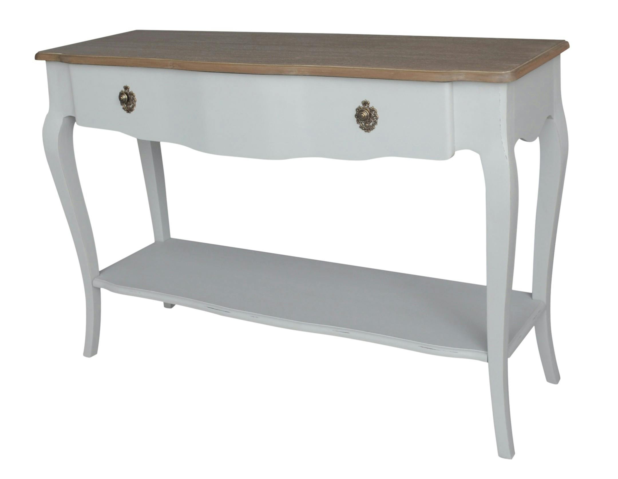 Console bicolore patine grisée, shabby chic, 2 plateaux 1 tiroir CLOTHILDE L120XH80XP40 AMADEUS