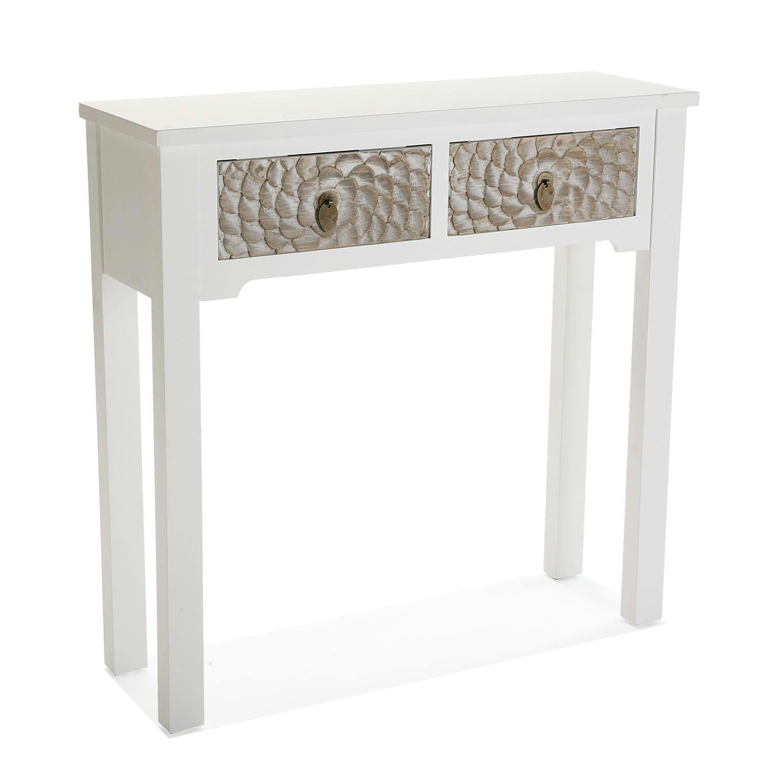 Console blanche 2 tiroirs effet pétales PORNIC