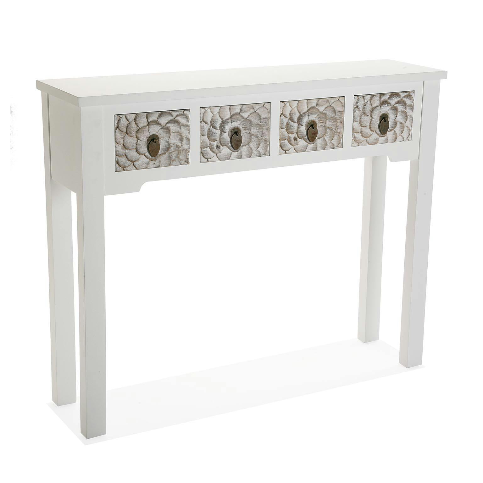 Console blanche 4 tiroirs effet pétales PORNIC