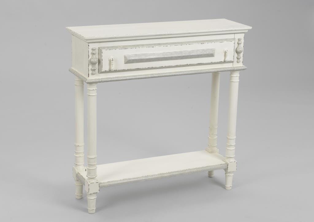 Console blanche bois vieilli 80 cm à tiroir ORNEMENT L 80 x P 25 x  H 80 AMADEUS
